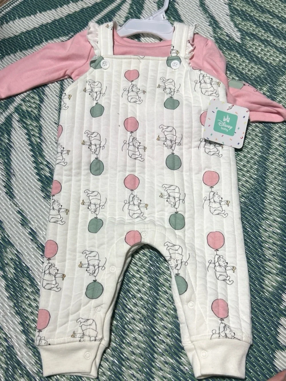 Disney Cream Quilted Winnie the Pooh Overalls with Pink Top